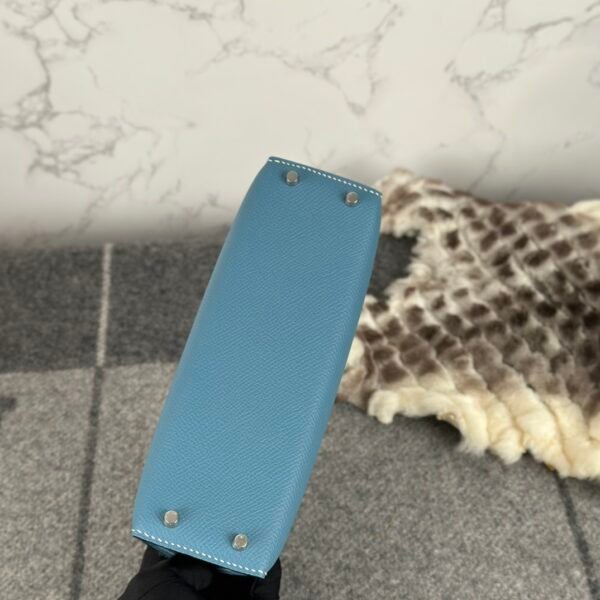 UAE Dubai Hermes Epsom Leather Mini Kelly 19CM CK75 Blue Jean Silver Hardware