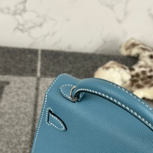 UAE Dubai Hermes Epsom Leather Mini Kelly 19CM CK75 Blue Jean Silver Hardware