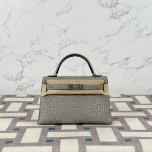 wsxc1722867892556_0 Hermes Bag Price Matte Alligator Crocodile Mini Kelly 19CM 0W Gris Neve Silver Hardware
