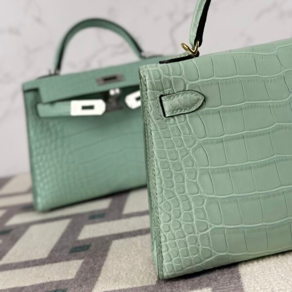 Hermes Mini Kelly 19CM Matte Alligator Crocodile 6U Vert D’eau Gold Hardware