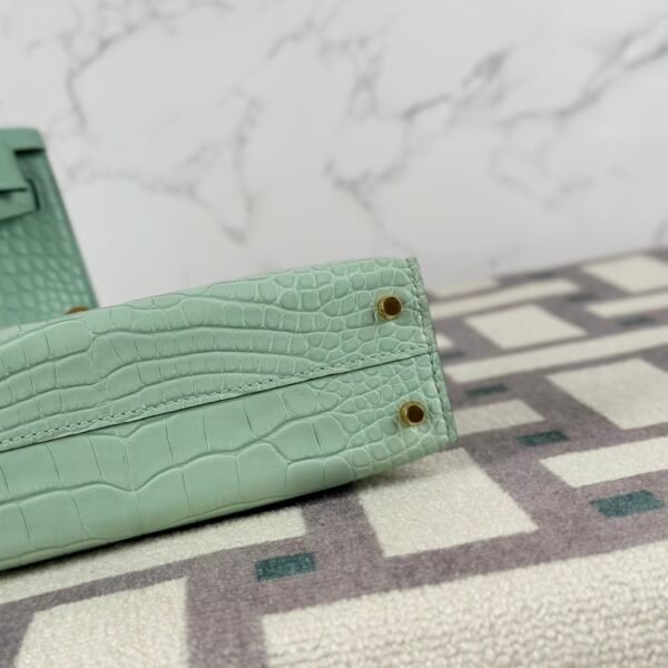 Hermes Mini Kelly 19CM Matte Alligator Crocodile 6U Vert D’eau Gold Hardware