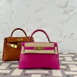 wsxc1722869412473_0 Australia Sydney Hermes Mini Kelly 19CM Shiny Alligator Crocodile J5 Rose Sheherazade Gold Hardware