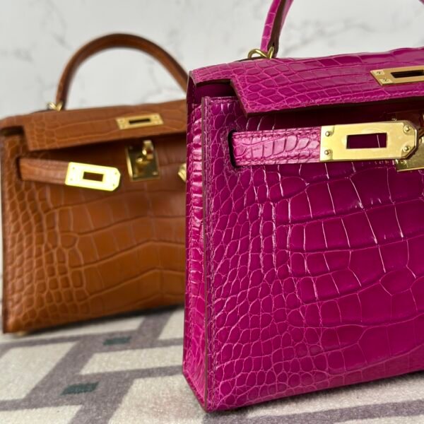 Australia Sydney Hermes Mini Kelly 19CM Shiny Alligator Crocodile J5 Rose Sheherazade Gold Hardware
