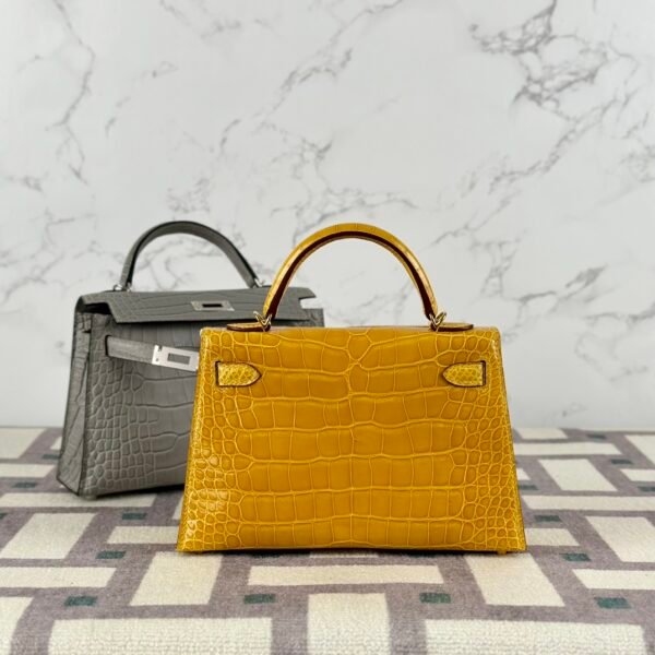 Australia Sydney Hermes Mini Kelly 19CM Shiny Alligator Crocodile 9D Jaune Amber Gold Hardware