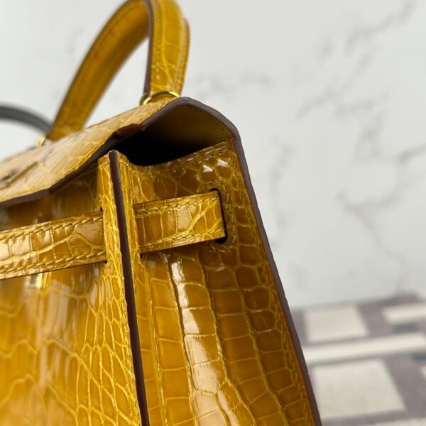 Australia Sydney Hermes Mini Kelly 19CM Shiny Alligator Crocodile 9D Jaune Amber Gold Hardware