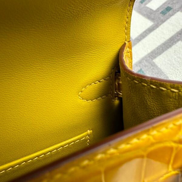 Australia Sydney Hermes Mini Kelly 19CM Shiny Alligator Crocodile 9D Jaune Amber Gold Hardware