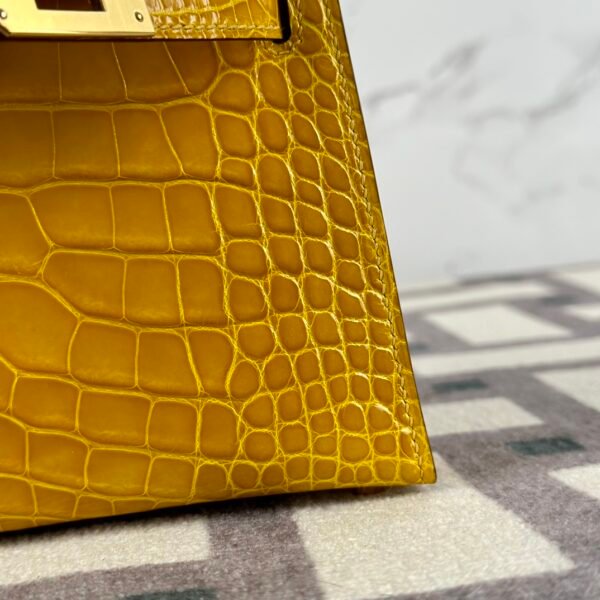 Australia Sydney Hermes Mini Kelly 19CM Shiny Alligator Crocodile 9D Jaune Amber Gold Hardware