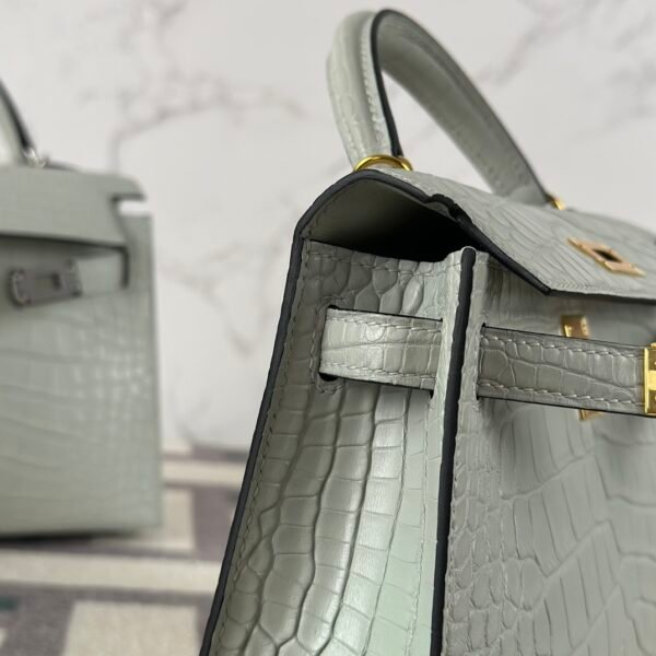 Hermes Bag Price Mini Kelly 19CM Matte Alligator Crocodile 0W Gris Neve Gold Hardware