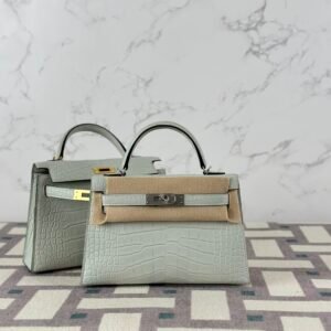 wsxc1723040846120_0 USA Washington Hermes Mini Kelly 19CM Matte Alligator Crocodile 0W Gris Neve Silver Hardware