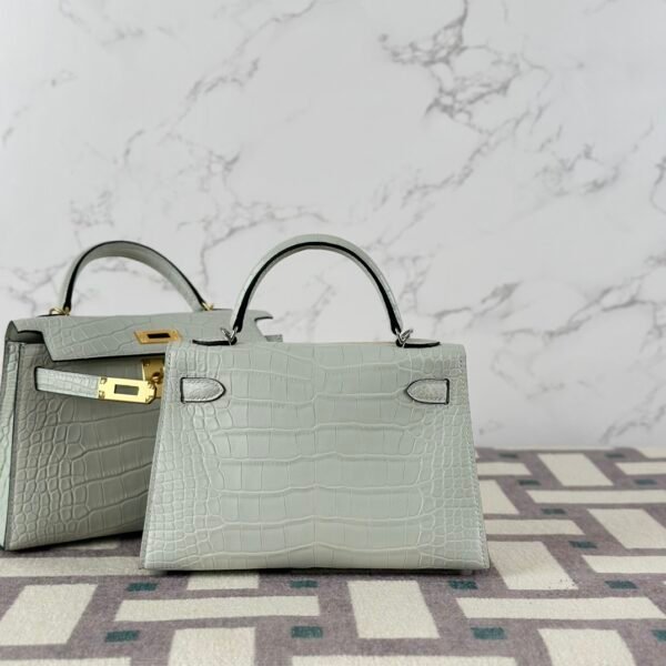 USA Washington Hermes Mini Kelly 19CM Matte Alligator Crocodile 0W Gris Neve Silver Hardware
