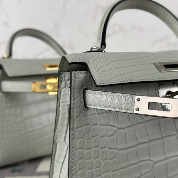 USA Washington Hermes Mini Kelly 19CM Matte Alligator Crocodile 0W Gris Neve Silver Hardware