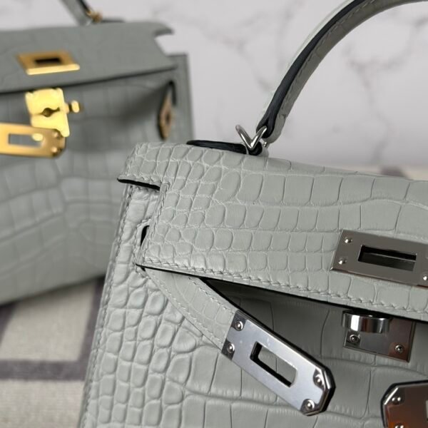 USA Washington Hermes Mini Kelly 19CM Matte Alligator Crocodile 0W Gris Neve Silver Hardware