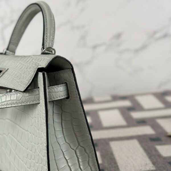 USA Washington Hermes Mini Kelly 19CM Matte Alligator Crocodile 0W Gris Neve Silver Hardware