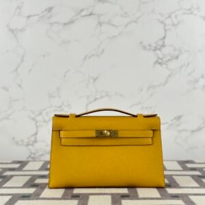 UK London Hermes Kelly Pochette 22CM Epsom Leather 9D Jaune Amber Gold Hardware