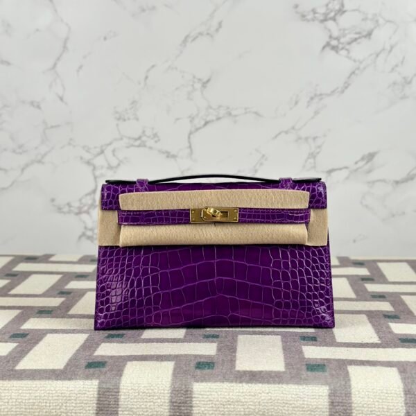 wsxc1723733192473_0-1 Russia Moscow Hermes Shiny Alligator Crocodile Kelly Pochette 22CM 5L Ultra Violet Gold Hardware