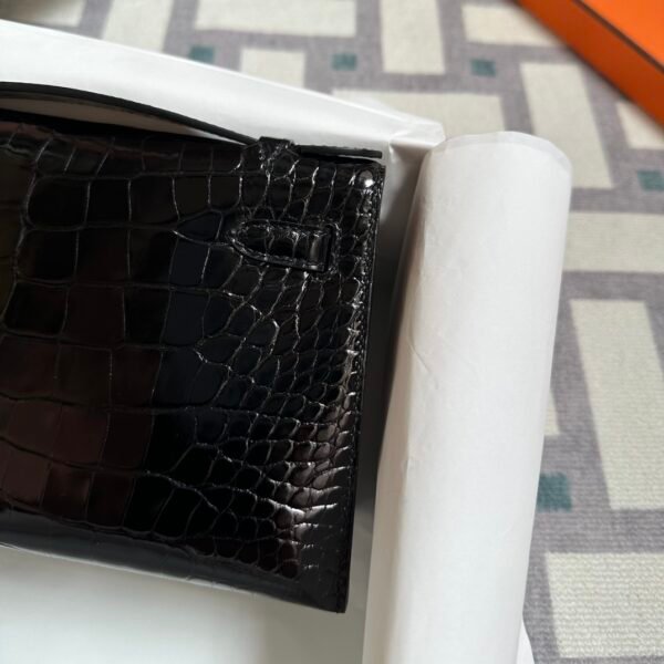 Hermes Bag Images Kelly Pochette 22CM Shiny Alligator Crocodile CC89 Noir Gold Hardware