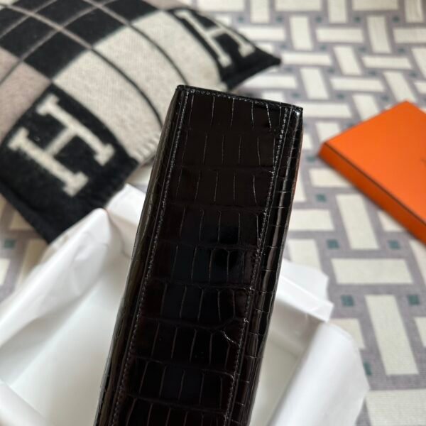 Hermes Bag Images Kelly Pochette 22CM Shiny Alligator Crocodile CC89 Noir Gold Hardware