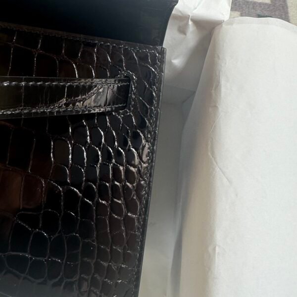 Hermes Bag Images Kelly Pochette 22CM Shiny Alligator Crocodile CC89 Noir Gold Hardware