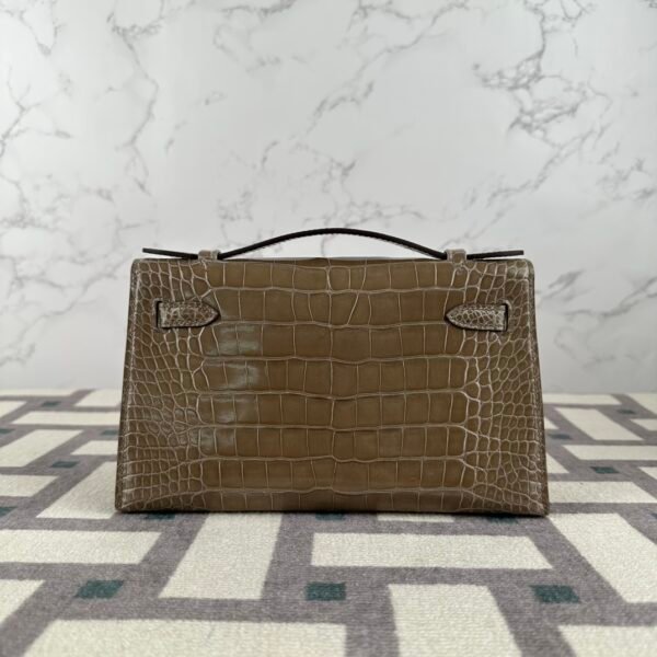 New Hermes Bag Kelly Pochette 22CM Shiny Alligator Crocodile CC18 Etoupe Gold Hardware