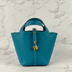 Taiwan Hermes Picotin 18CM Clemence Leather CC75 Blue Jean Gold Hardware