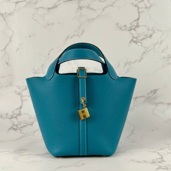 wsxc1723828480281_0 Taiwan Hermes Picotin 18CM Clemence Leather CC75 Blue Jean Gold Hardware