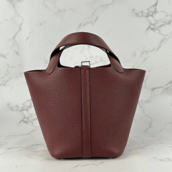 Full Handmade Hermes Clemence Leather Picotin 18CM CK55 Rouge H Silver Hardware