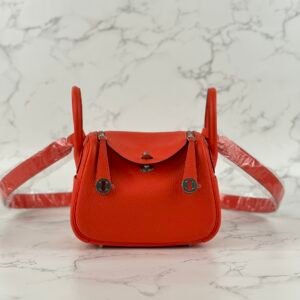 Hermes Mini Lindy 19CM Clemence Leather 9T Fue Orange Silver Hardware