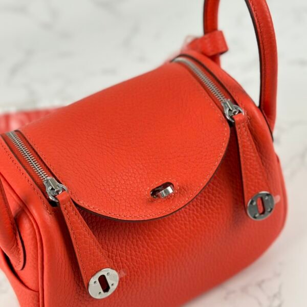 wsxc1723914566655_3 Hermes Mini Lindy 19CM Clemence Leather 9T Fue Orange Silver Hardware