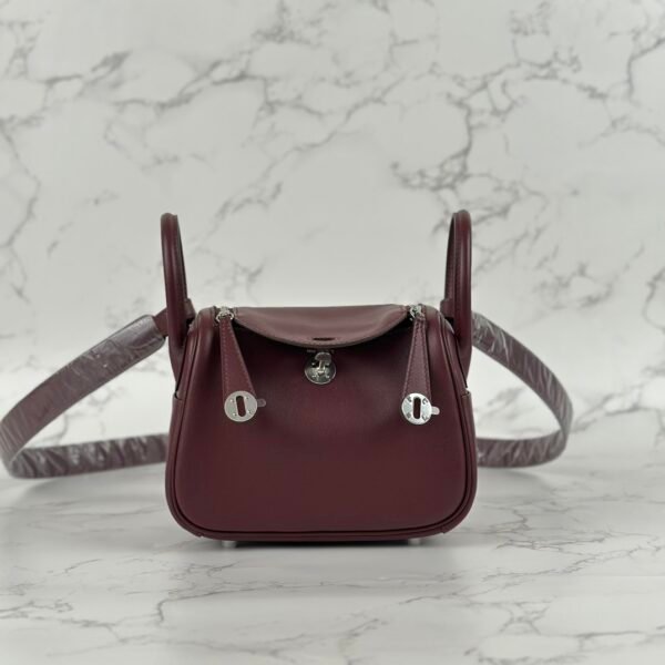 Hermes Swift Leather Mini Lindy 19CM CK57 Bordeaux Silver Hardware