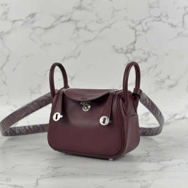 Hermes Swift Leather Mini Lindy 19CM CK57 Bordeaux Silver Hardware