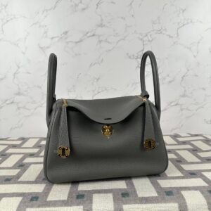 Russia Moscow Hermes Lindy 26CM Clemence Leather 0L Gris Meyer Gold Hardware