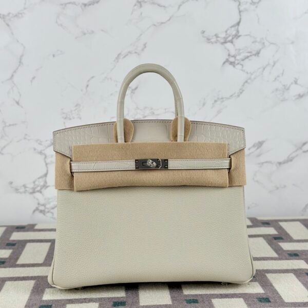 Hermes Bag Price Birkin Touch 25CM Matte Alligator Crocodile / Togo 8L Beton Silver Hardware