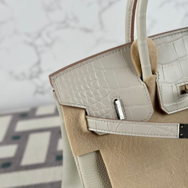 Hermes Bag Price Birkin Touch 25CM Matte Alligator Crocodile / Togo 8L Beton Silver Hardware