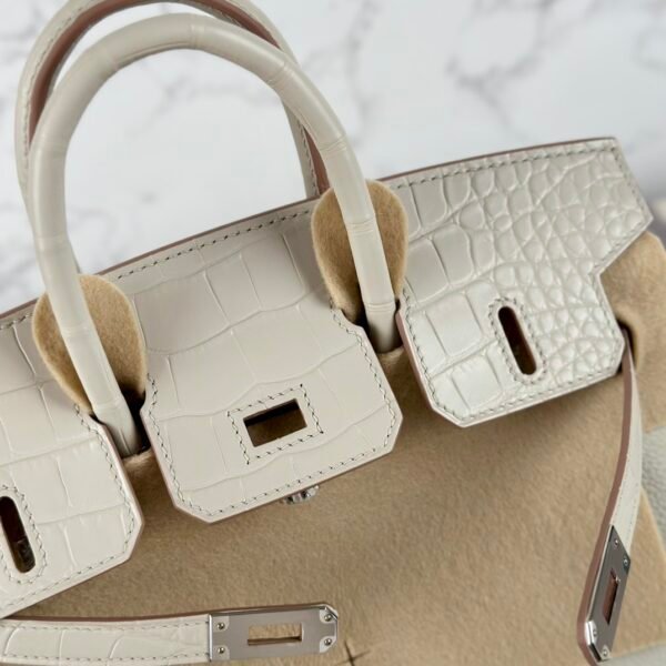 Hermes Bag Price Birkin Touch 25CM Matte Alligator Crocodile / Togo 8L Beton Silver Hardware