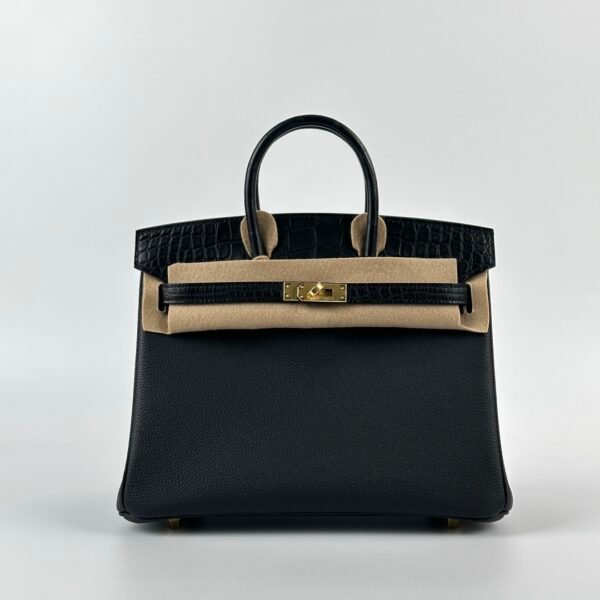 UB Hermes Birkin Touch 25CM Matte Alligator / Togo Leather CC89 Noir Gold Hardware