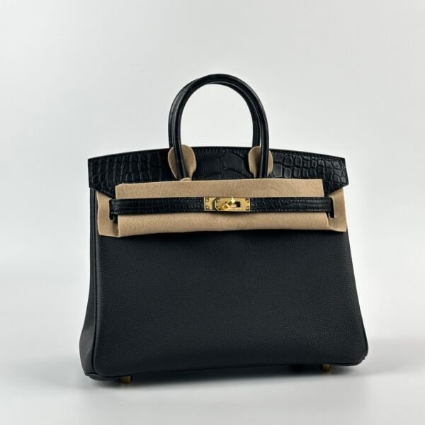 UB Hermes Birkin Touch 25CM Matte Alligator / Togo Leather CC89 Noir Gold Hardware