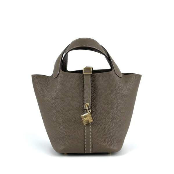 Hermes Picotin Bag 18CM CC18 Etoupe Clemence Leather Gold Hardware