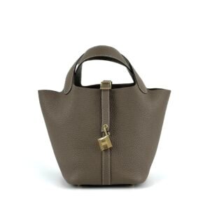 Hermes Picotin Bag 18CM CC18 Etoupe Clemence Leather Gold Hardware
