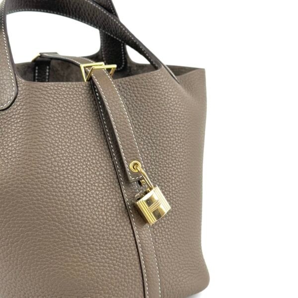 Hermes Picotin Bag 18CM CC18 Etoupe Clemence Leather Gold Hardware