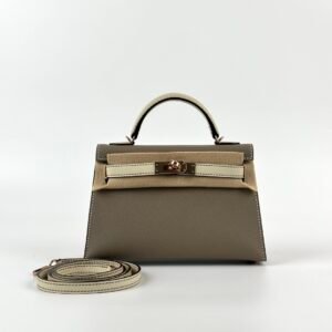 Hong Kong Hermes Epsom Mini Kelly 19CM M8 Gris Asphalt / 10 Craie Rose Gold Hardware