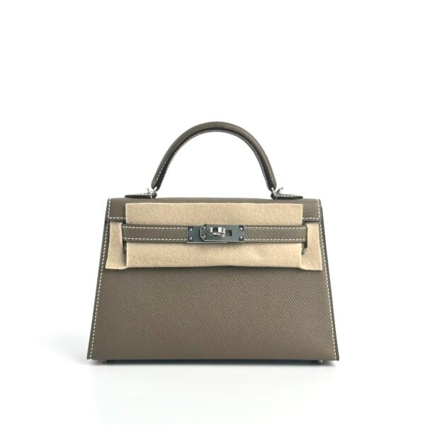 Hermes Bag Images Epsom Leather Mini Kelly 19CM CK18 Etoupe Silver Hardware