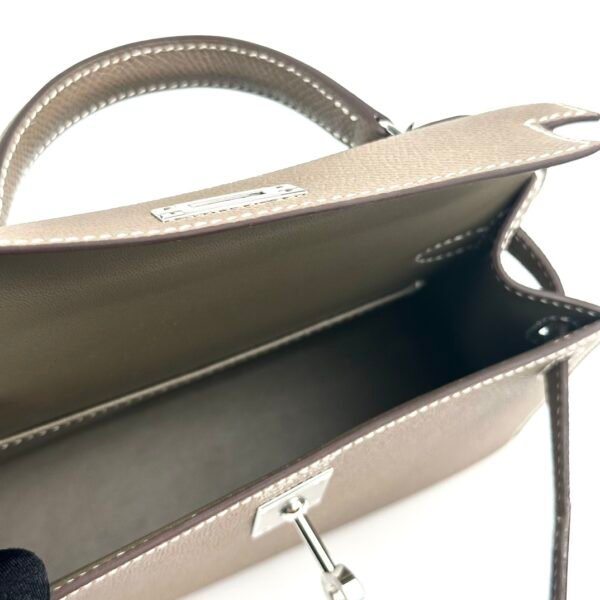 Hermes Bag Images Epsom Leather Mini Kelly 19CM CK18 Etoupe Silver Hardware