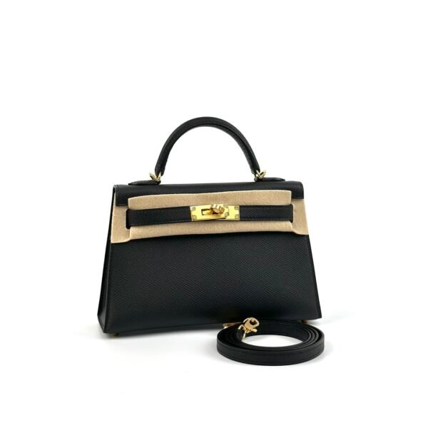 Saudi Arabia Riyadh Hermes Epsom Leather CC89 Noir Mini Kelly 19CM Gold Hardware