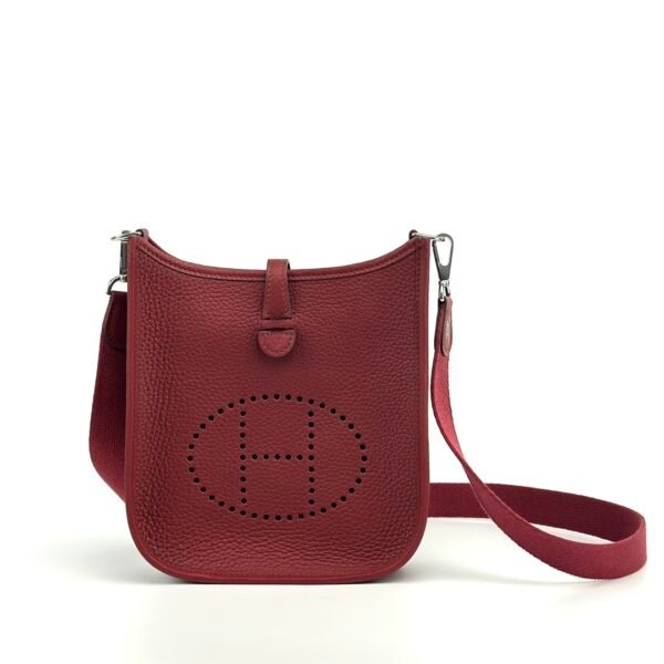 wsxc1726153593386_0 Full Handmade Hermes Mini Evelyne 18CM Clemence Leather CK55 Rouge H Silver Hardware