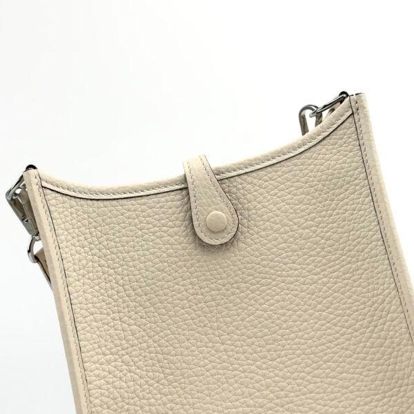 Hermes Bag Images Mini Evelyne 18CM Clemence Leather I2 Nata Silver Hardware