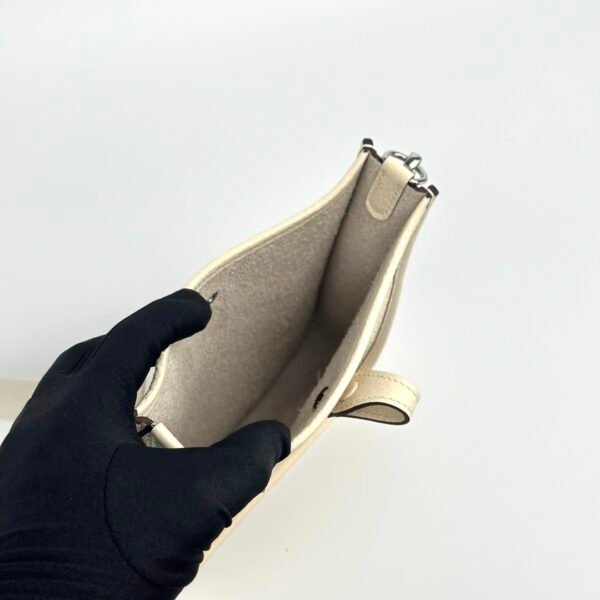 Hermes Bag Images Mini Evelyne 18CM Clemence Leather I2 Nata Silver Hardware