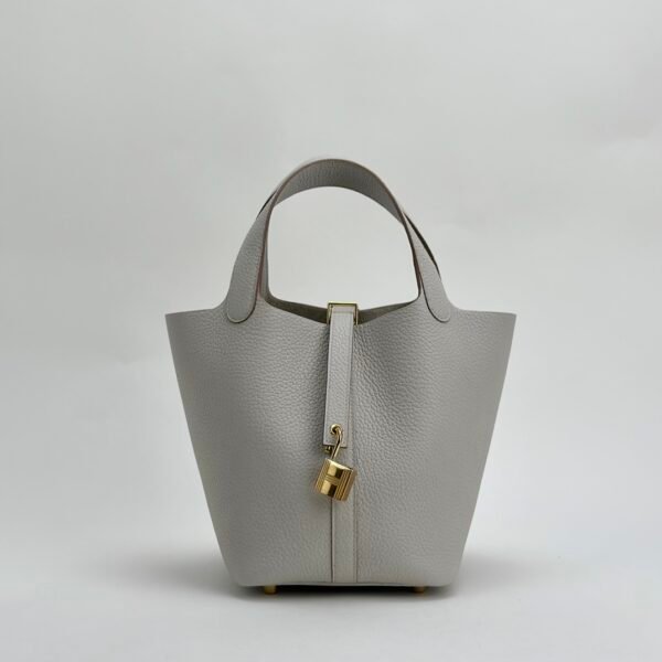 Hermes Bag Images Clemence Leather Picotin 18CM CC80 Gris Pearl Gold Hardware