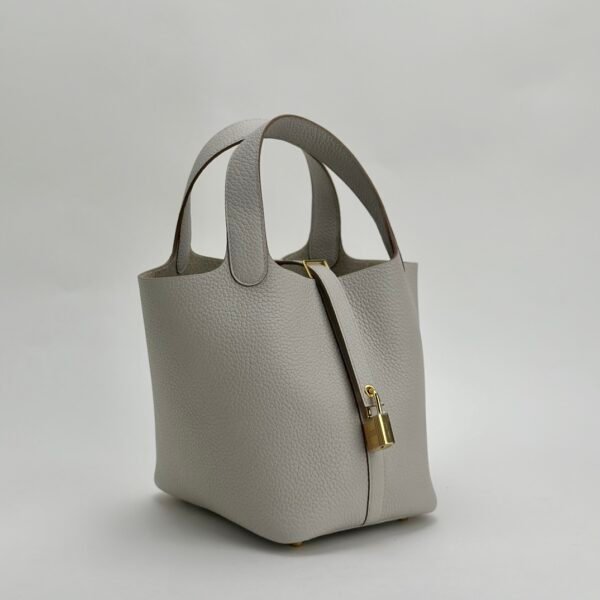 Hermes Bag Images Clemence Leather Picotin 18CM CC80 Gris Pearl Gold Hardware