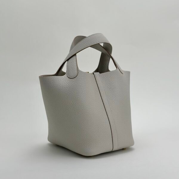 Hermes Bag Images Clemence Leather Picotin 18CM CC80 Gris Pearl Gold Hardware