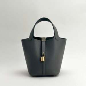 USA Los Angeles Hermes 0LGris Meyer Clemence Leather Picotin 18CM Gold Hardware